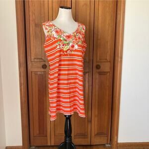 Hearts of Palm Beach Wear Orange Striped Pullover Tunic Top, Size LP